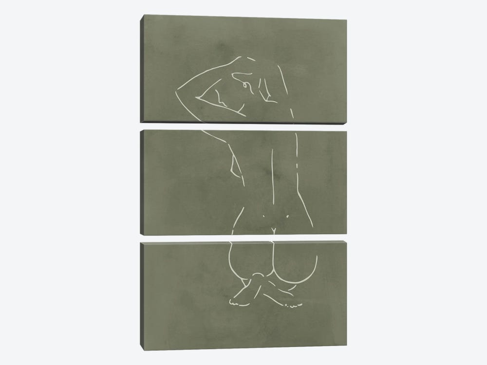 Female Body Sketch - Olive by Nouveau Prints 3-piece Canvas Print