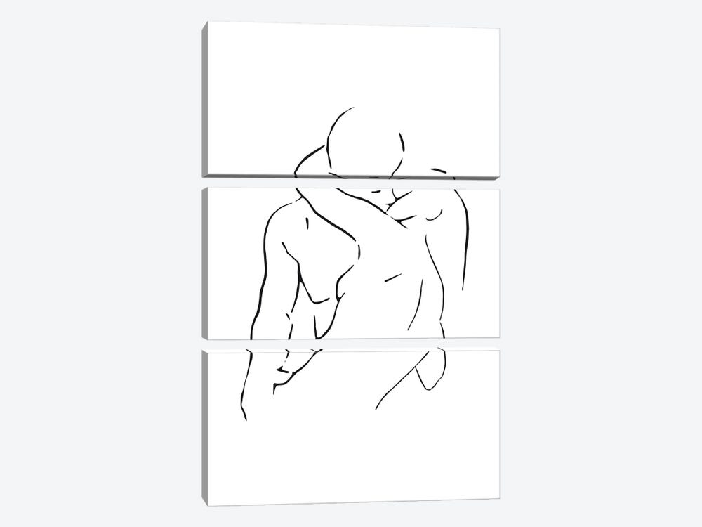 Lovers body sketch II - Black And White by Nouveau Prints 3-piece Canvas Art