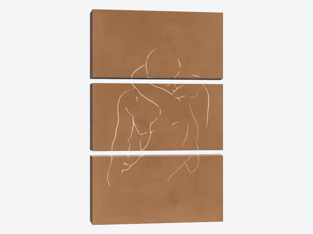 Lovers body sketch - Camel by Nouveau Prints 3-piece Canvas Art Print