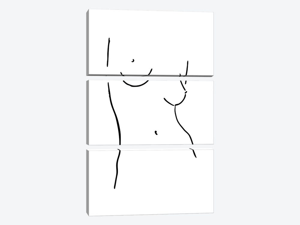 Female Body Sketch VIII - Black And White by Nouveau Prints 3-piece Canvas Art