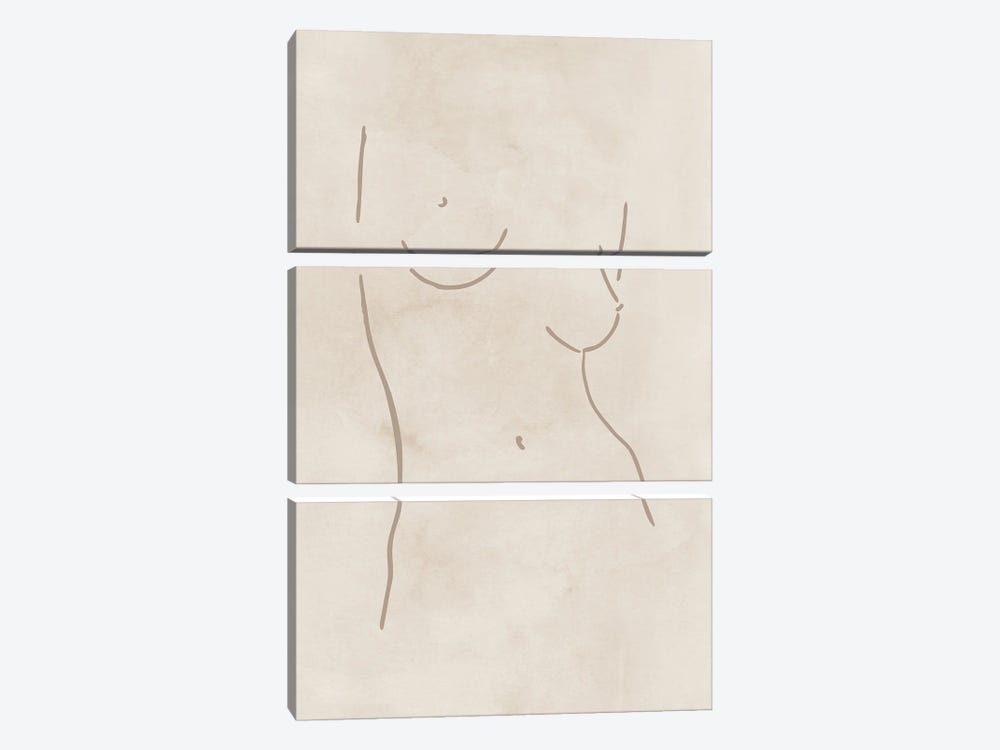Female Body Sketch - Beige by Nouveau Prints 3-piece Canvas Print