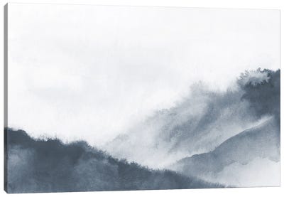 Misty Mountains In Gray Watercolor Canvas Art Print - Zen Bedroom Art