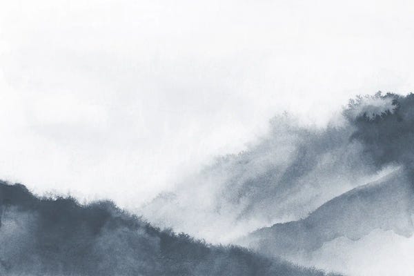 Refreshing Workspace: Misty Mountains In Gray Watercolor by Nouveau Prints