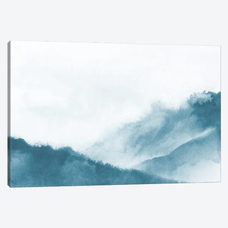 Misty Mountains In Teal Watercolor Canvas Print #NUV250} by Nouveau Prints Canvas Art Print