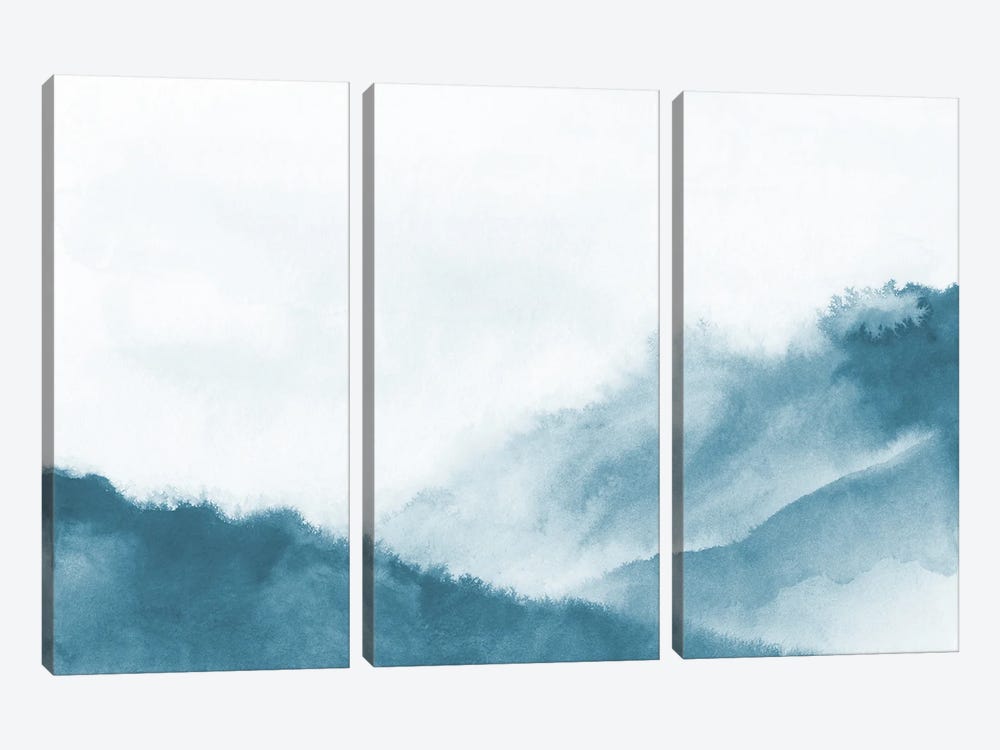 Misty Mountains In Teal Watercolor 3-piece Canvas Artwork