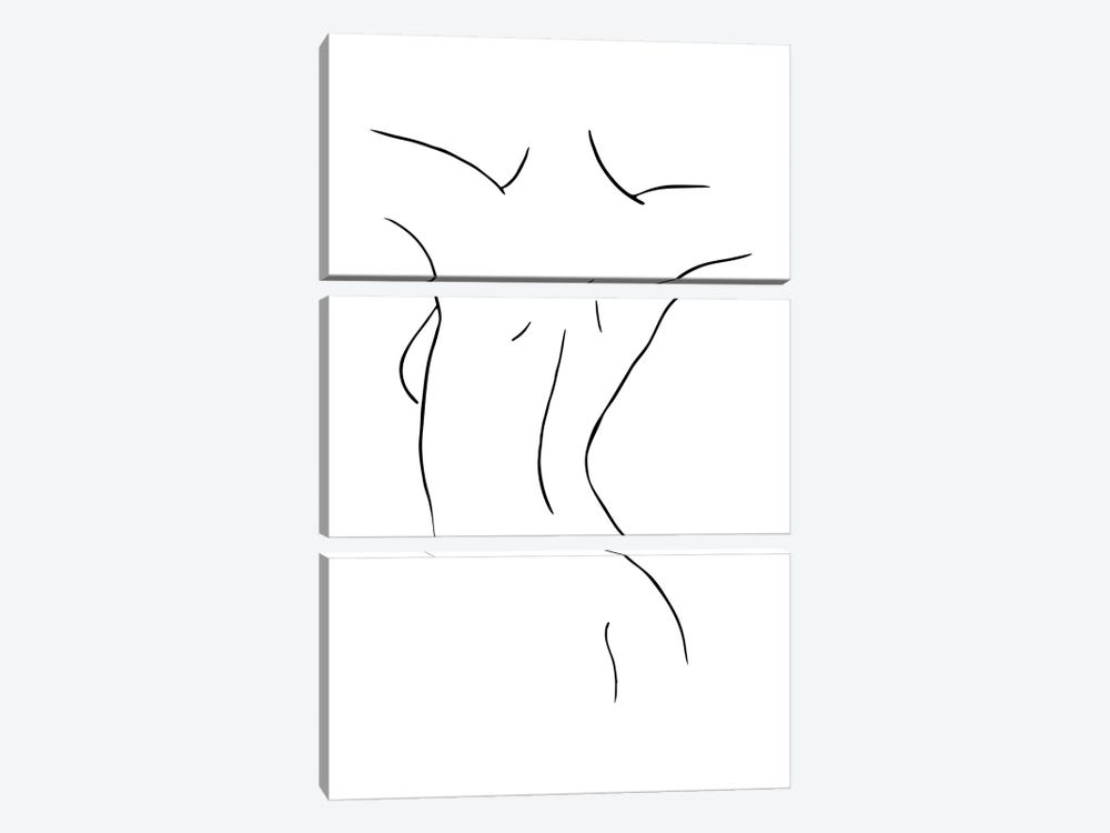 Female Body Sketch IX - Black And White by Nouveau Prints 3-piece Canvas Wall Art