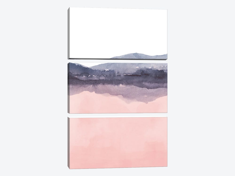 Watercolor Landscape Iv Indigo & Blush Pink - 2/2 by Nouveau Prints 3-piece Canvas Artwork