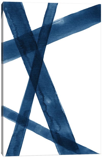 Watercolor Lines Vi Blue Canvas Art Print - Teal Abstract Art