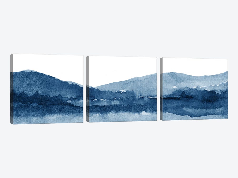 Watercolor Landscape XI Navy Blue - Panoramic by Nouveau Prints 3-piece Canvas Art Print