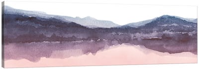 Watercolor Landscape IV Indigo And Blush Pink Panoramic Canvas Art Print - Subtle Landscapes