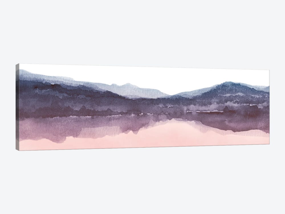 Watercolor Landscape IV Indigo And Blush Pink Panoramic by Nouveau Prints 1-piece Canvas Wall Art