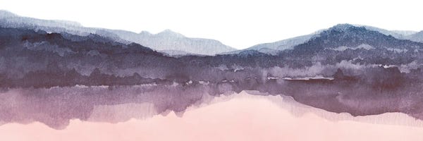 Subtle Landscapes: Watercolor Landscape IV Indigo And Blush Pink Panoramic by Nouveau Prints