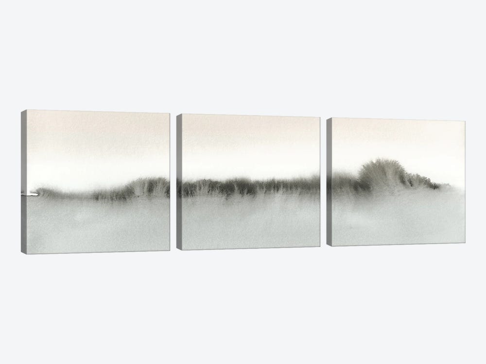 Soft Coral And Gray Watercolor Horizon - Panoramic by Nouveau Prints 3-piece Art Print