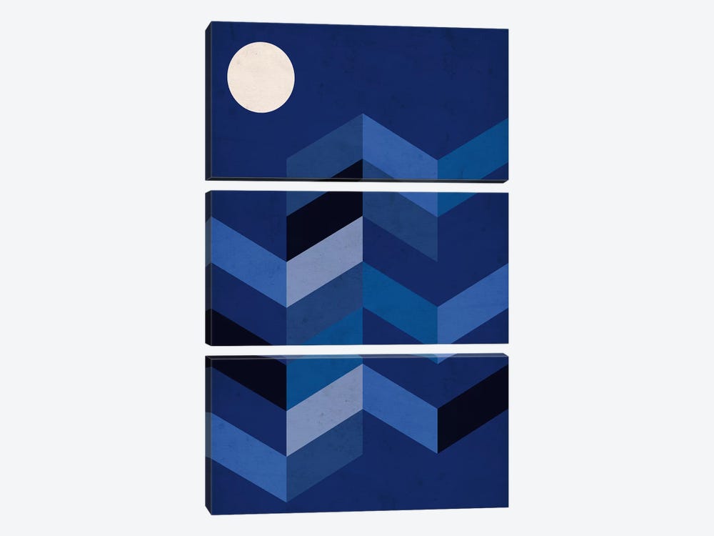 Geometric Landscape With Full Moon by Nouveau Prints 3-piece Canvas Print