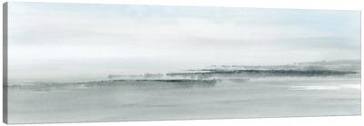 Abstract Coastal Watercolor In Soft Blue - Panoramic Canvas Art Print - Minimalist Dining Room