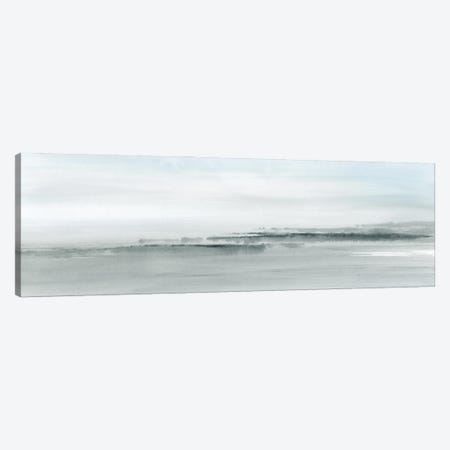 Abstract Coastal Watercolor In Soft Blue - Panoramic Canvas Print #NUV429} by Nouveau Prints Canvas Wall Art