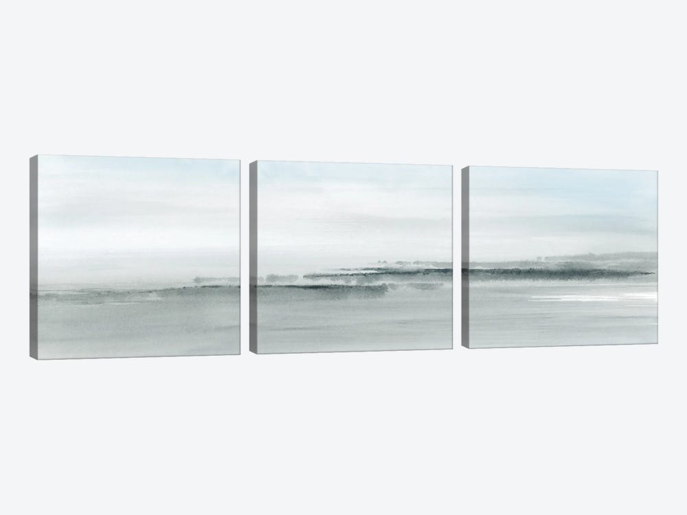 Abstract Coastal Watercolor In Soft Blue - Panoramic by Nouveau Prints 3-piece Canvas Wall Art