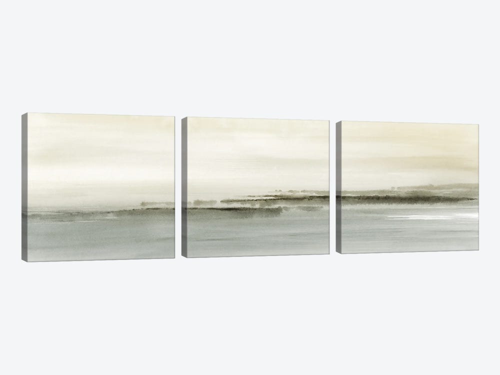 Abstract Field Landscape In Neutral Green - Panoramic by Nouveau Prints 3-piece Canvas Artwork