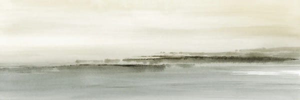 Refreshing Workspace: Abstract Field Landscape Panoramic In Neutral Green by Nouveau Prints