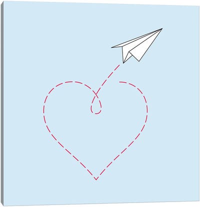 Paper Plane & Heart I - Square Canvas Art Print - Nouveau Prints