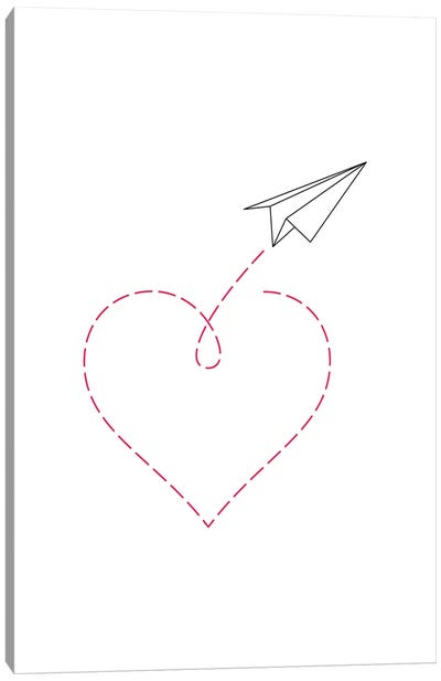 Paper Plane & Heart II Canvas Art Print - White Art