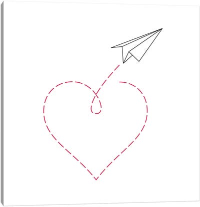 Paper Plane & Heart II - Square Canvas Art Print - White Art