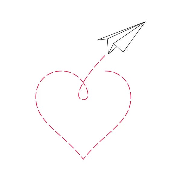 Kids Transportation Art: Paper Plane & Heart II - Square by Nouveau Prints