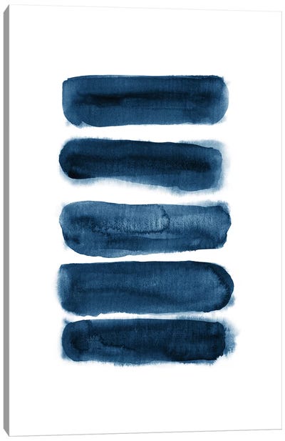 Watercolor Brush Strokes Navy Blue Canvas Art Print - Black, White & Blue Art