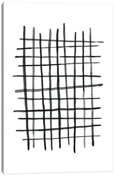 Watercolor Grid Black And White Canvas Art Print - Black & White Patterns