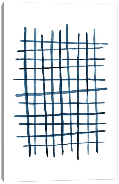 Watercolor Grid Navy Blue Canvas Art Print - Scandinavian Décor