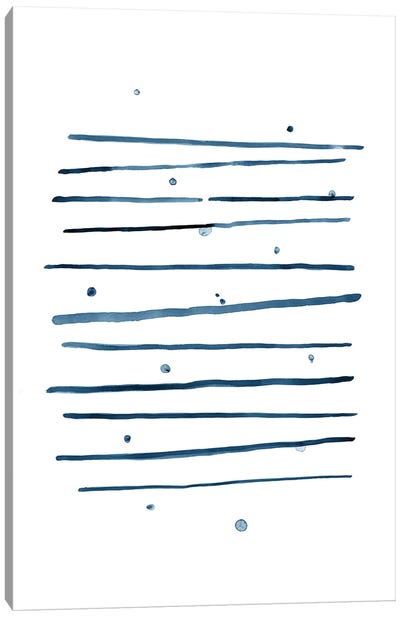 Watercolor Horizontal Lines & Dots Blue Canvas Art Print - Stripe Patterns