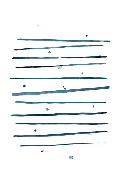 Stripes: Watercolor Horizontal Lines & Dots Blue by Nouveau Prints