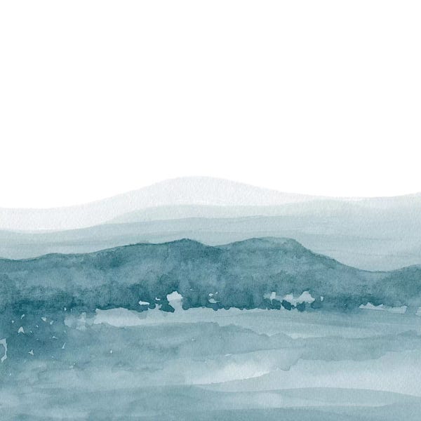 Scandinavian Office: Watercolor Landscape II Teal Blue - Square by Nouveau Prints