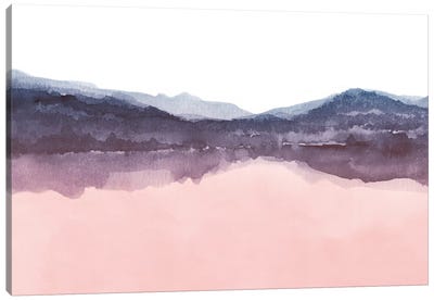 Watercolor Landscape Iv Indigo & Blush Pink Canvas Art Print - Minimalist Bedroom Art