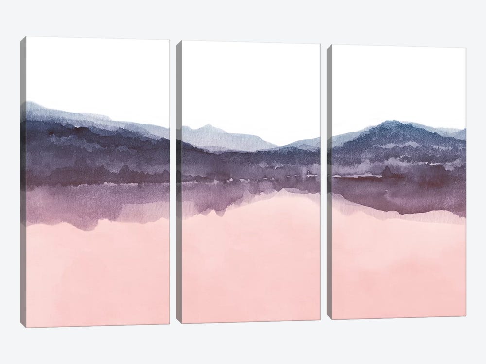 Watercolor Landscape Iv Indigo & Blush Pink by Nouveau Prints 3-piece Art Print