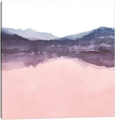 Watercolor Landscape Iv Indigo & Blush Pink - Square Canvas Art Print - Nouveau Prints