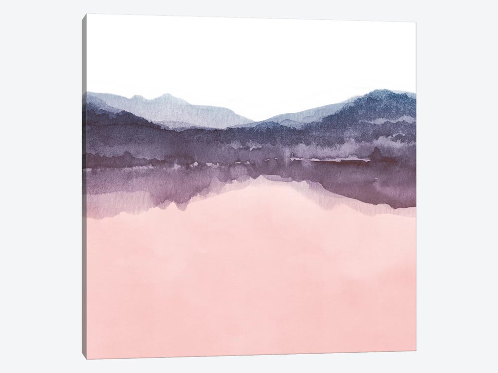 Watercolor Landscape Iv Indigo & Blush Pink - Square by Nouveau Prints 1-piece Canvas Wall Art
