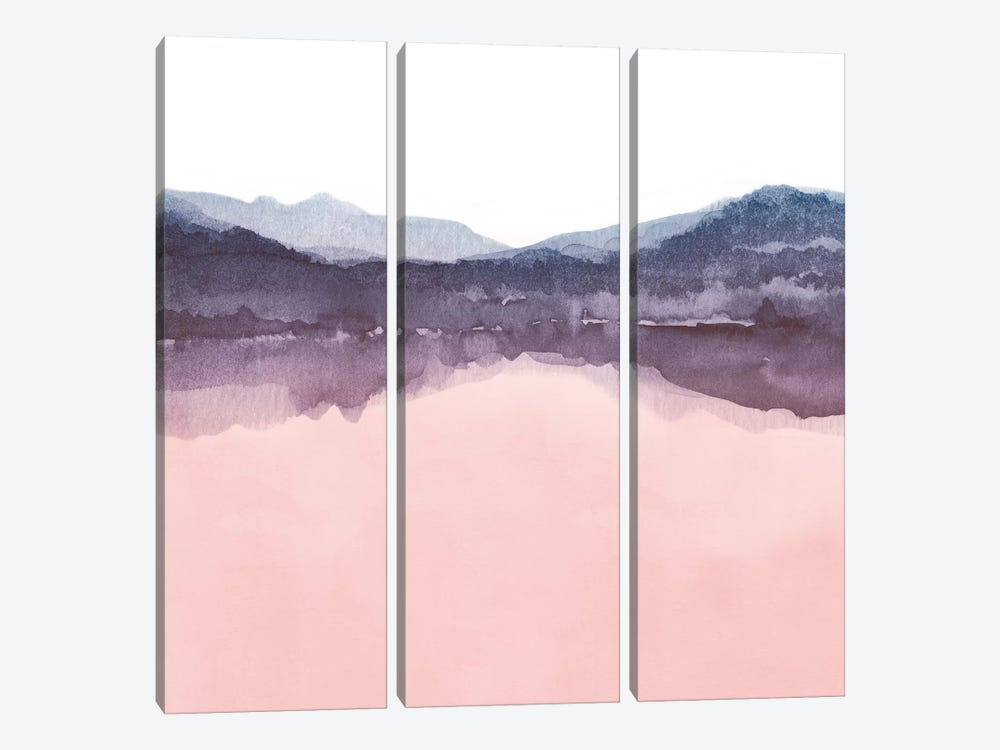 Watercolor Landscape Iv Indigo & Blush Pink - Square by Nouveau Prints 3-piece Canvas Wall Art