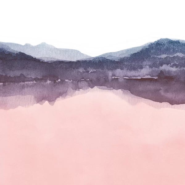 Scandinavian Office: Watercolor Landscape Iv Indigo & Blush Pink - Square by Nouveau Prints