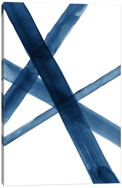 Watercolor Lines I Blue Canvas Art Print - Scandinavian Décor