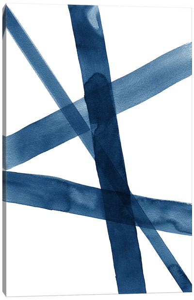 Watercolor Lines II Blue Canvas Art Print - Linear Abstract Art
