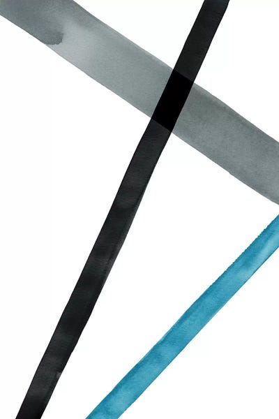 Black & White & Blue: Watercolor Lines V Black, Gray & Blue by Nouveau Prints