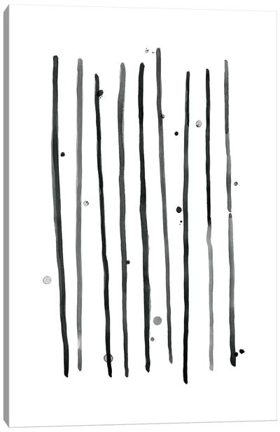Watercolor Vertical Lines & Dots Black Canvas Art Print - Black & White Patterns