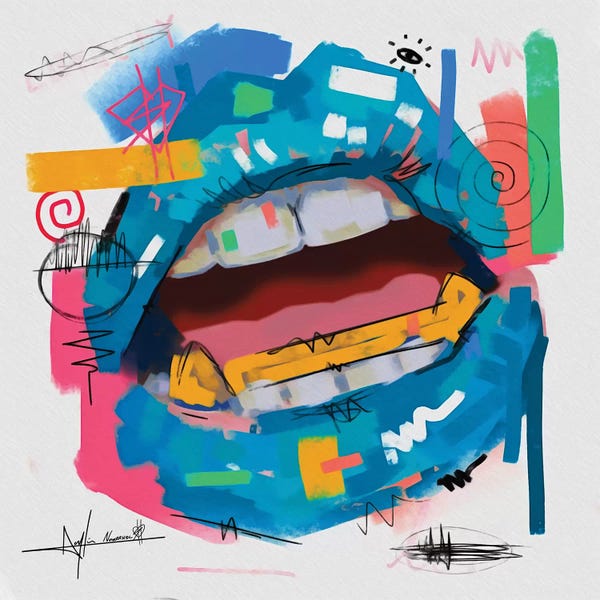 Lips: Lips Open Blue by NUWARHOL™