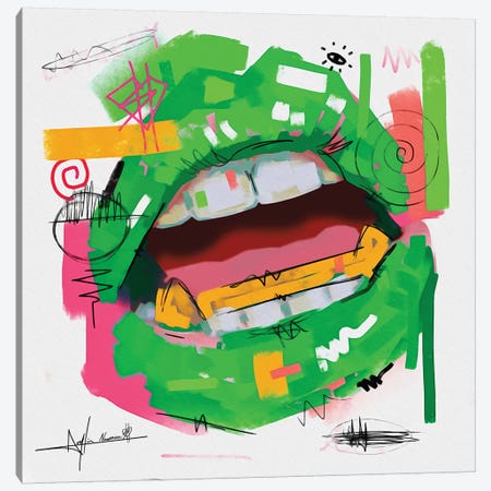 Lips Open Green Canvas Print #NUW18} by NUWARHOL™ Art Print