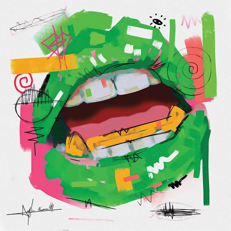 Lips Open Green by NUWARHOL™ wall art