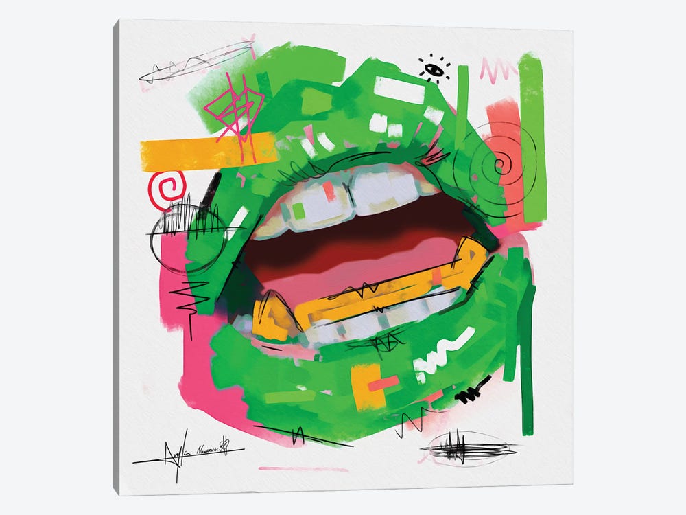 Lips Open Green by NUWARHOL™ 1-piece Canvas Artwork
