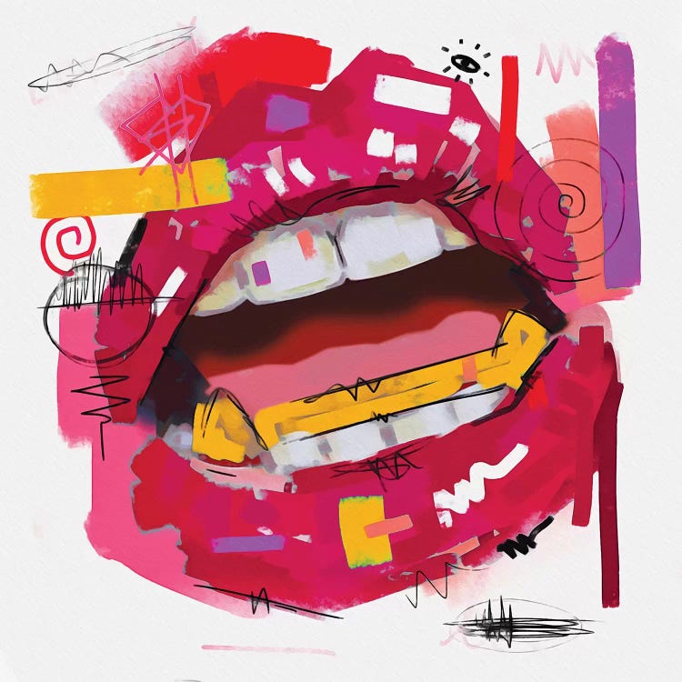 Lips Open Rose Pink by NUWARHOL™ wall art
