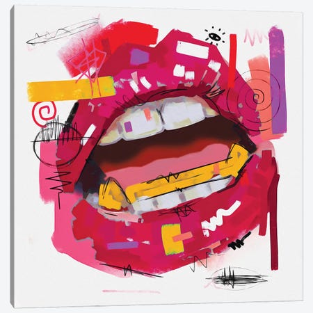 Lips Open Rose Pink Canvas Print #NUW19} by NUWARHOL™ Canvas Art Print