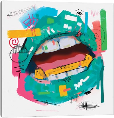 Lips Open Teal Canvas Art Print - Bold & Bright